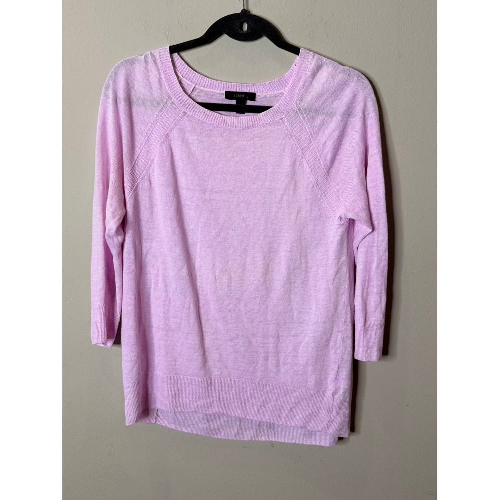 J.Crew Linen Knit Sweater Women Small Pink 3/4 Sleeve Crew Neck Raglan